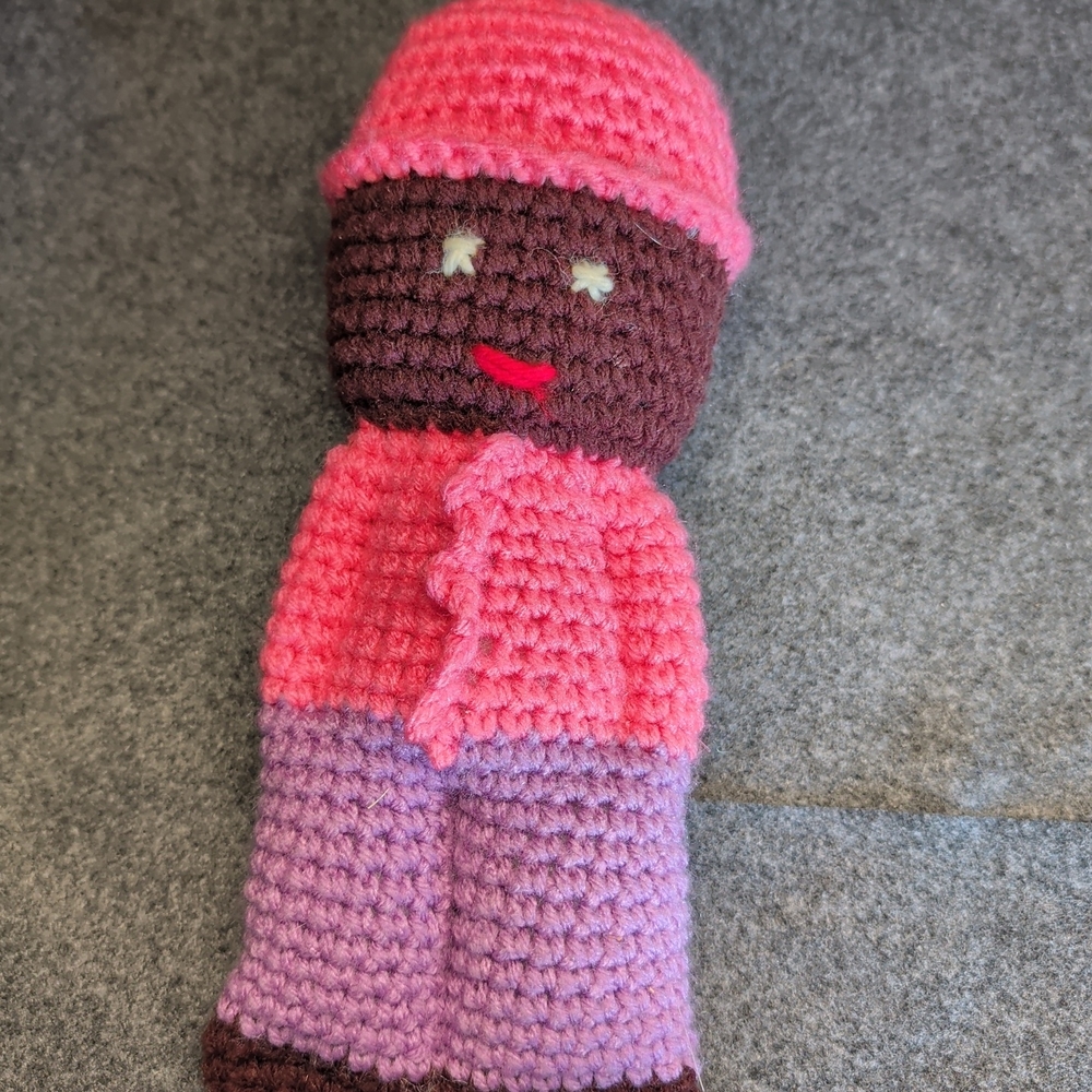 Handmade Crochet Doll with Pink and Purple Outfit